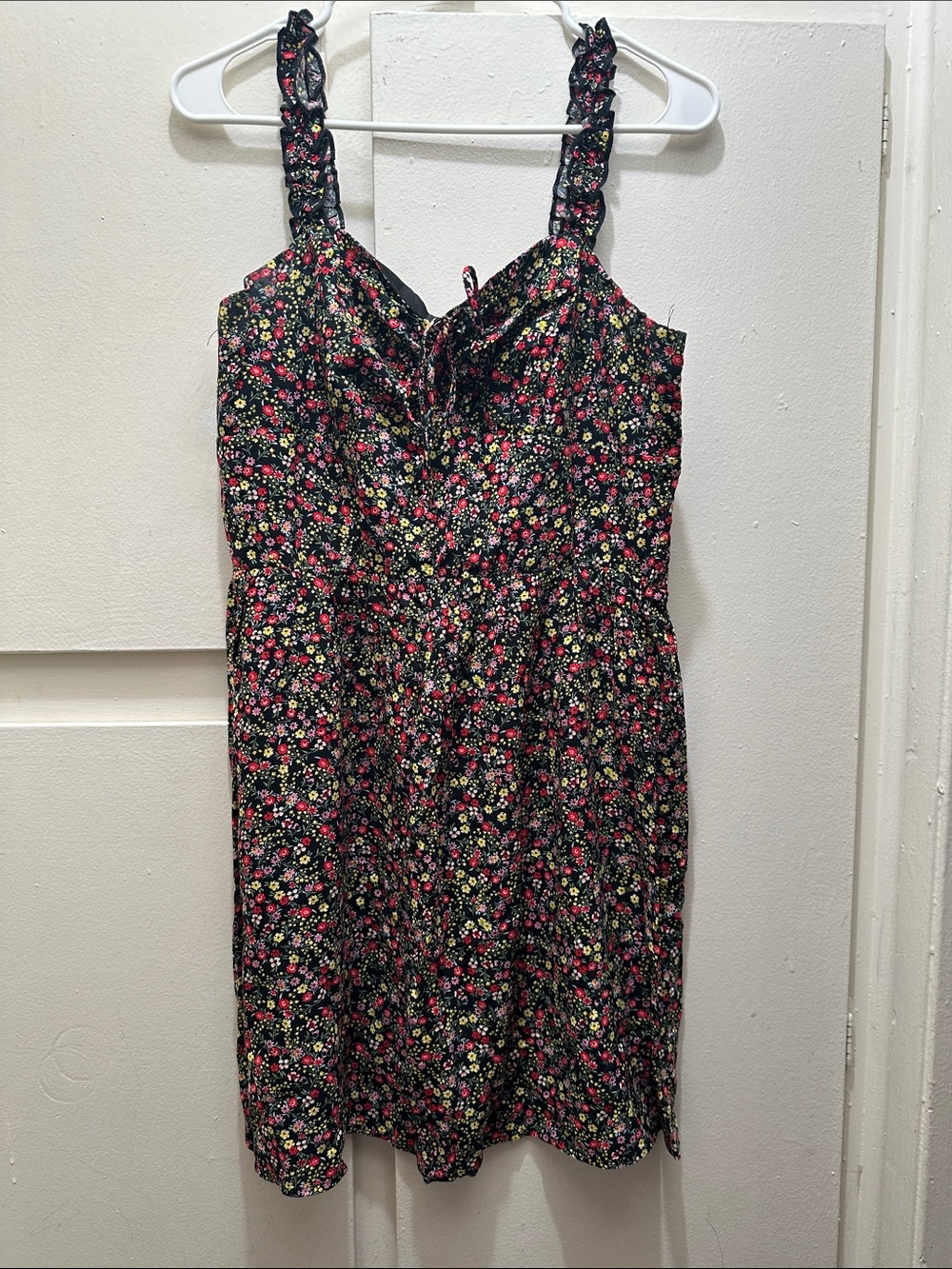 AUW Black Mini Dress with Pink & Yellow Floral Print